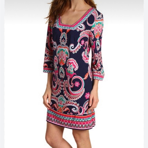 Laundry by Shelli Segal Square Neck Paisley Navy Dress Women’s 10 - Picture 1 of 7